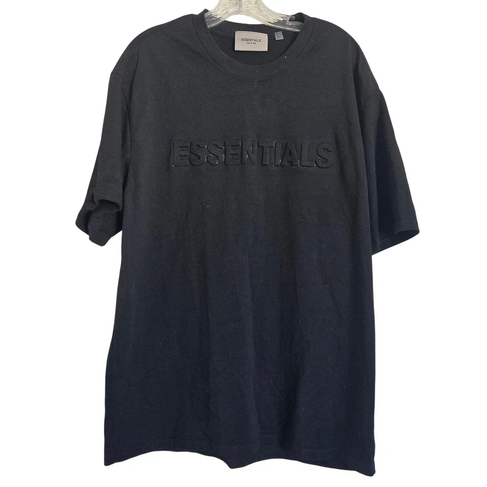 Essentials Fear Of God XL Short Sleeve Puffy Logo‎ Solid Black Cotton T Shirt